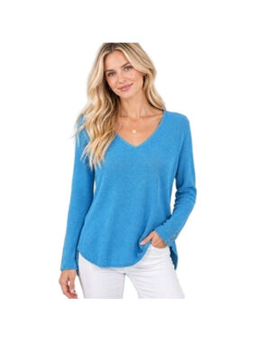 J. McLaughlin Callum Sweater Size XS Blue Knit V-Neck Button Cuff Preppy Classic
